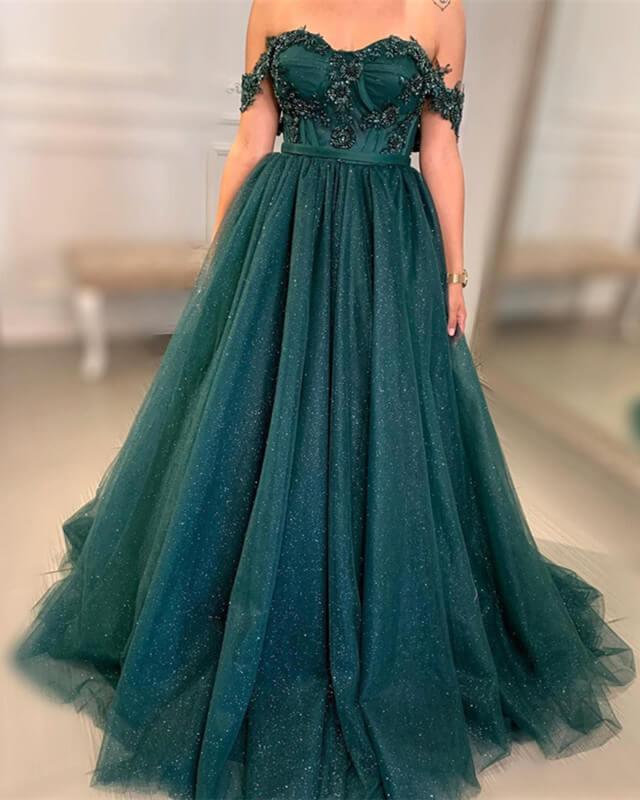 Sparkly Ball Gown Sweetheart Corset Lace Embroidery Dress - RongMoon