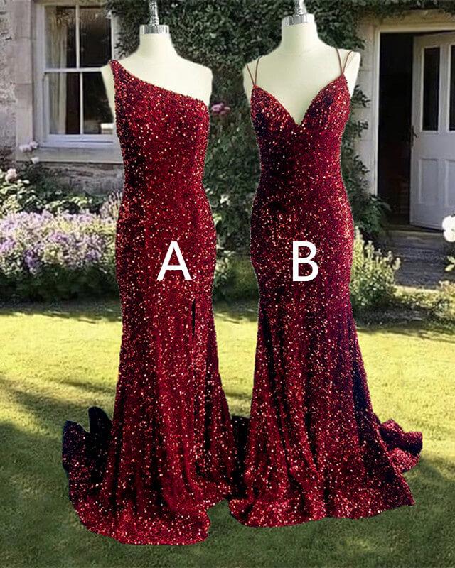 Mermaid Maroon Sequin Formal Dress - RongMoon