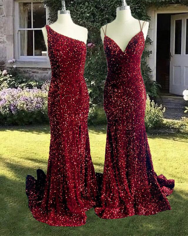 Mermaid Maroon Sequin Formal Dress - RongMoon
