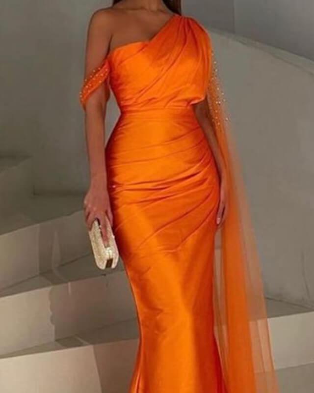 Mermaid Bright Orange Satin Dress - RongMoon