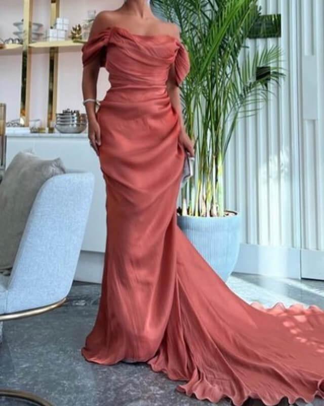 Mermaid Ruched Off The Shoulder Organza Dress - RongMoon
