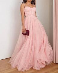 Long Pink Tulle Corset Top Dress - RongMoon