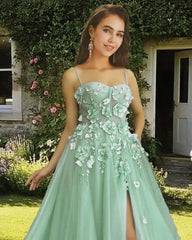 Light Green 3D Flowers Tulle Corset Dress - RongMoon