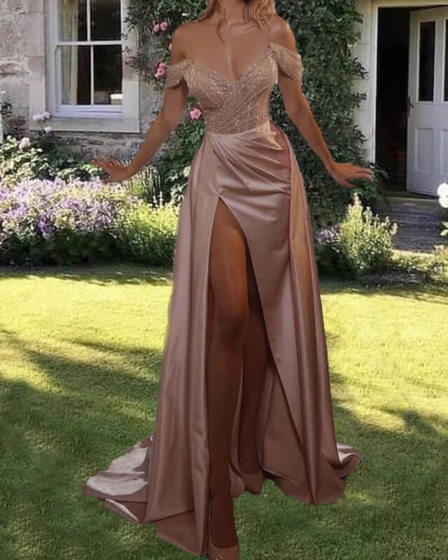 Mermaid Sparkly Sequin Off Shoulder Dress With Split - RongMoon