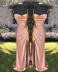 Mermaid Cowl Neck Satin Corset Dress With Straps - RongMoon