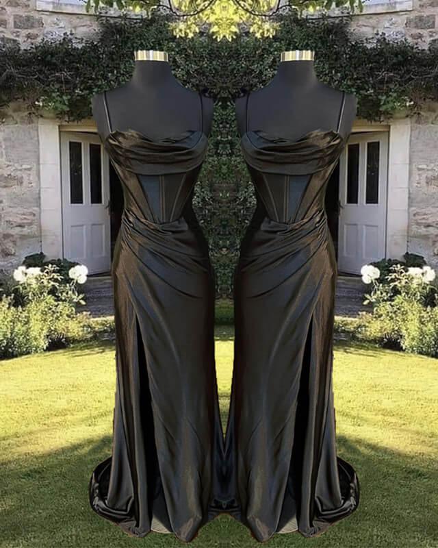 Mermaid Cowl Neck Satin Corset Dress With Straps - RongMoon
