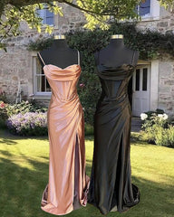 Mermaid Cowl Neck Satin Corset Dress With Straps - RongMoon