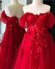 Red Tulle Corset Dress With 3D Lace Flowers - RongMoon