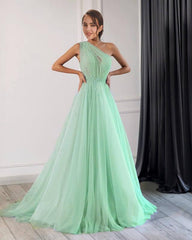 Tulle Floor Length One Shoulder Gown - RongMoon
