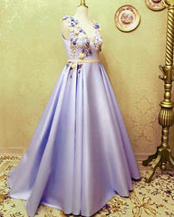 Long Satin Empire Prom Dresses V Neck 3D Flowers Embroidery - RongMoon