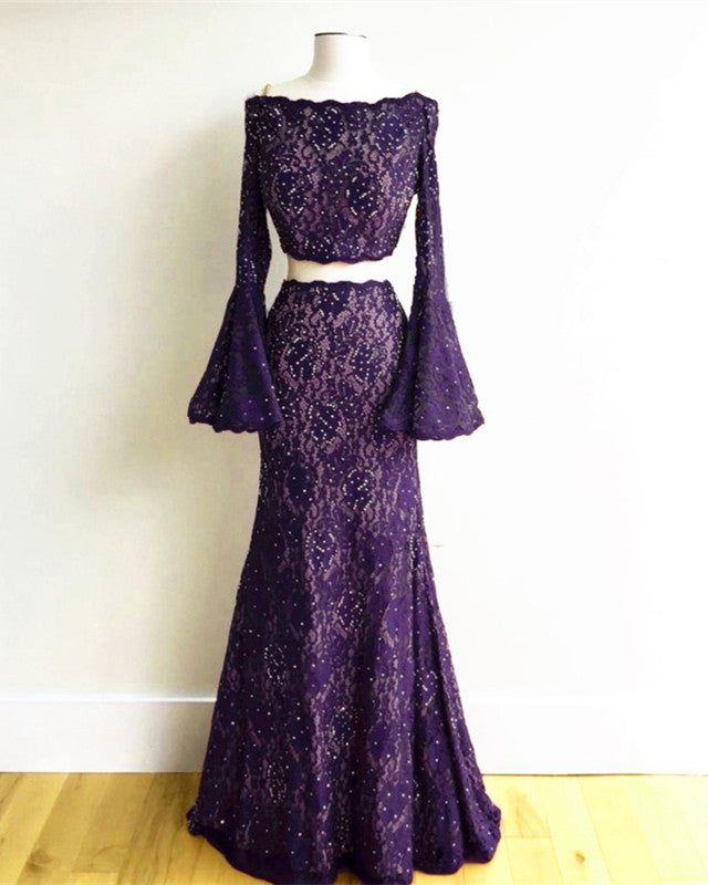 Boho Chic Mermaid Two Piece Lace Prom Dresses