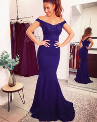 Mermaid Prom Dresses Appliques Train Off Shoulder