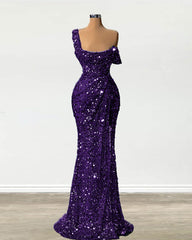 Mermaid One Shoulder Slit Sequin Prom Dress