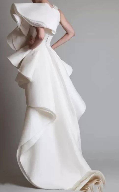 High Low Evening Dresses Sheath One-shoulder Ruffles Long Turkey Dubai Saudi Arabic Evening Gown Prom Dresses - RongMoon