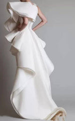 High Low Evening Dresses Sheath One-shoulder Ruffles Long Turkey Dubai Saudi Arabic Evening Gown Prom Dresses - RongMoon