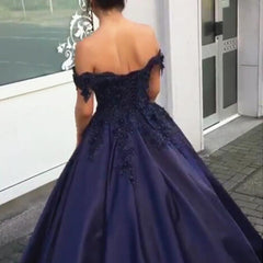 Elegant Ball Gowns Satin Dresses Lace Beaded Off Shoulder