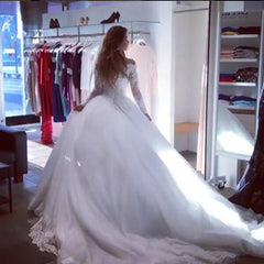 Lace Long Sleeves Tulle Ball Gowns Wedding Dresses 2017