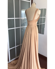 Long Chiffon V-neck Empire Waistline Leg Slit Bridesmaid Dresses