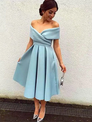 Tea Length Party Sky Blue A-Line Prom Dress