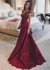 Beading Lace Burgundy A-line Prom Dress