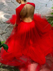 Deep V Neck Long Red Backless High Low Prom Dress