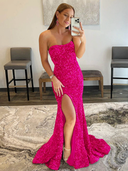 Black Sequin Sparkle Trumpet Mermaid Prom Dress With Slit