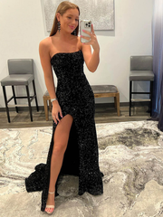 Black Sequin Sparkle Trumpet Mermaid Prom Dress With Slit