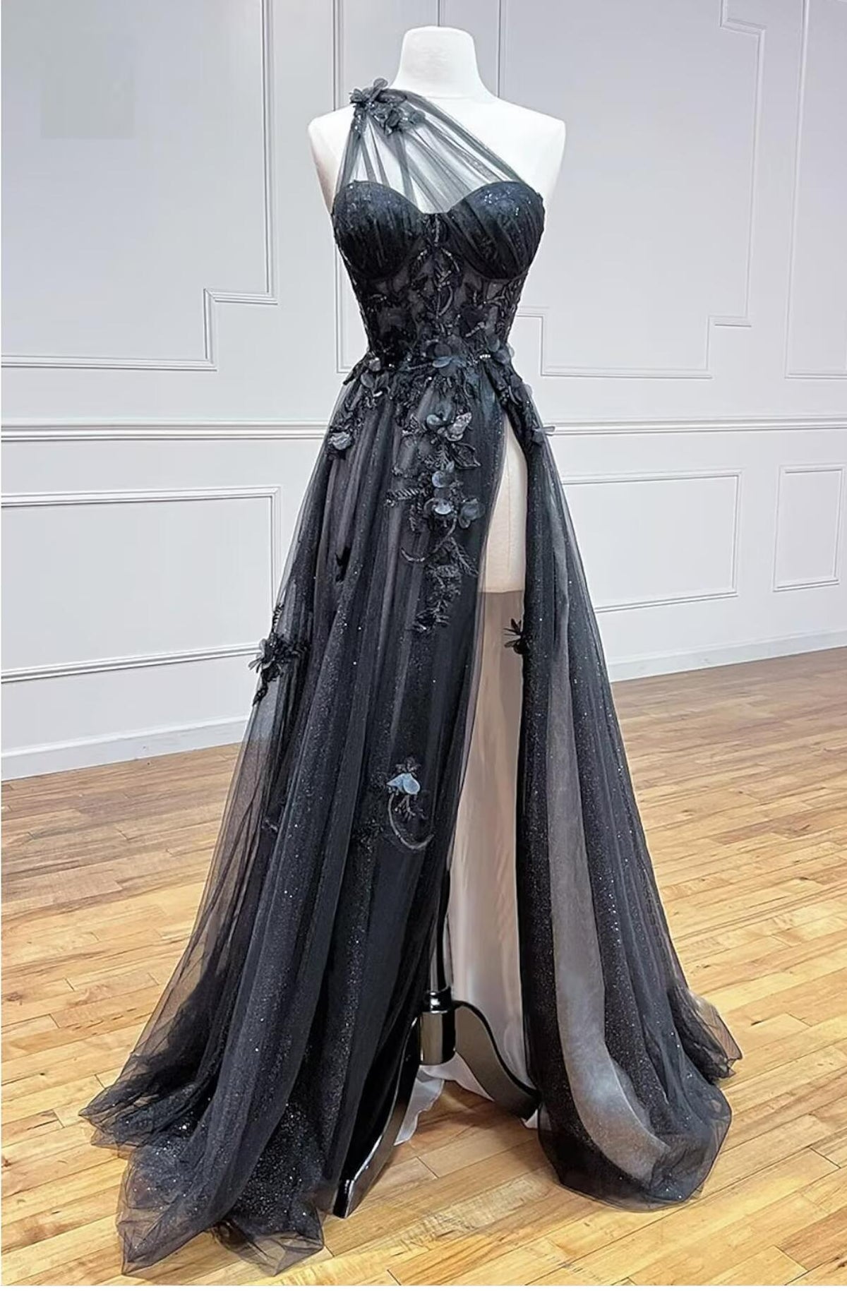 Prom Dresses Block Dress Forma Sleeveless One Shoulder Tulle Backless with Pleats Appliques