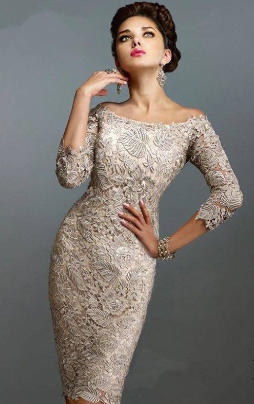 Elegant Mother Of The Bride Dresses Sheath 3/4 Sleeves Lace Plus Size Short Wedding Party Dress Mother Dresses For Wedding - RongMoon