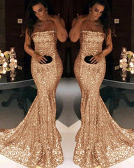Strapless Sequin Mermaid Prom Evening Dresses - RongMoon