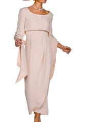 Two Piece Sheath / Column Mother of the Bride Dress Elegant Square Neck Ankle Length Stretch Fabric Sleeveless with Buttons Pleats - RongMoon