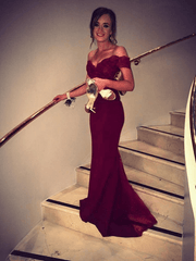 Trumpet/Mermaid Off-the-Shoulder Sleeveless Lace Beading Sweep/Brush Train Dresses - RongMoon
