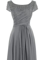 Sheath / Column Mother of the Bride Dress Elegant Jewel Neck Floor Length Chiffon Sleeveless with Pleats Beading - RongMoon