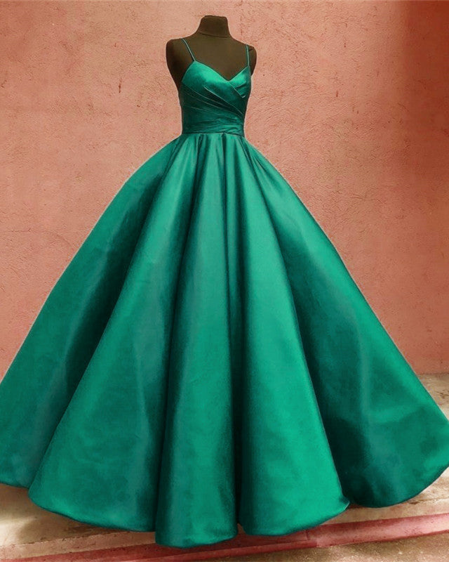 Ball Gown Dresses Satin V-neck Spagetti Straps