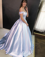 Ball Gown Satin Dresses 3D Flowers Off Shoulder