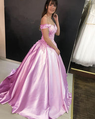 Ball Gown Satin Dresses 3D Flowers Off Shoulder