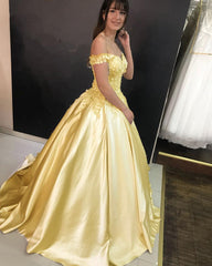 Ball Gown Satin Dresses 3D Flowers Off Shoulder