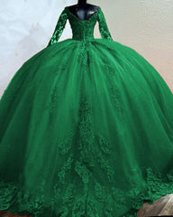 Ball Gown V-neck Appliques Sleeved Quince Dress