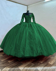 Ball Gown V-neck Appliques Sleeved Quince Dress