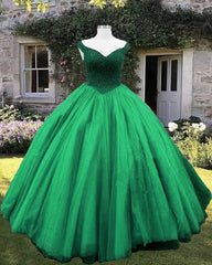 Beading V Neck Off Shoulder Ball Gown Dress