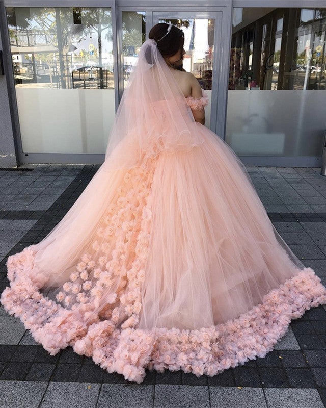 Tulle Flowers Wedding Dresses Off The Shoulder