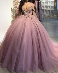 Tulle Quinceanera Dresses Ball Gown Sequins Beaded Off The Shoulder