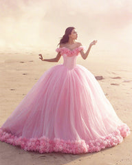 Tulle Quinceanera Dresses Ball Gown Flowers Off The Shoulder