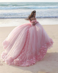 Tulle Quinceanera Dresses Ball Gown Flowers Off The Shoulder