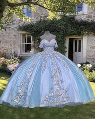 Lace Appliques Off-the-shoulder Ball Gown Dress