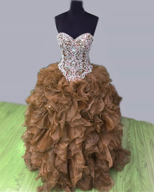 Brown Organza Quinceanera Dresses Beaded Sweetheart
