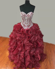 Brown Organza Quinceanera Dresses Beaded Sweetheart