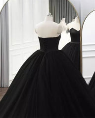 Gothic Black Strapless Quinceanera Dress Ball Gown