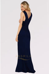 Sheath/Column V-neck Sweep Train Formal Dress