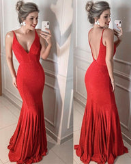 Sparkle Sequin V Neck Mermaid Prom Dresses